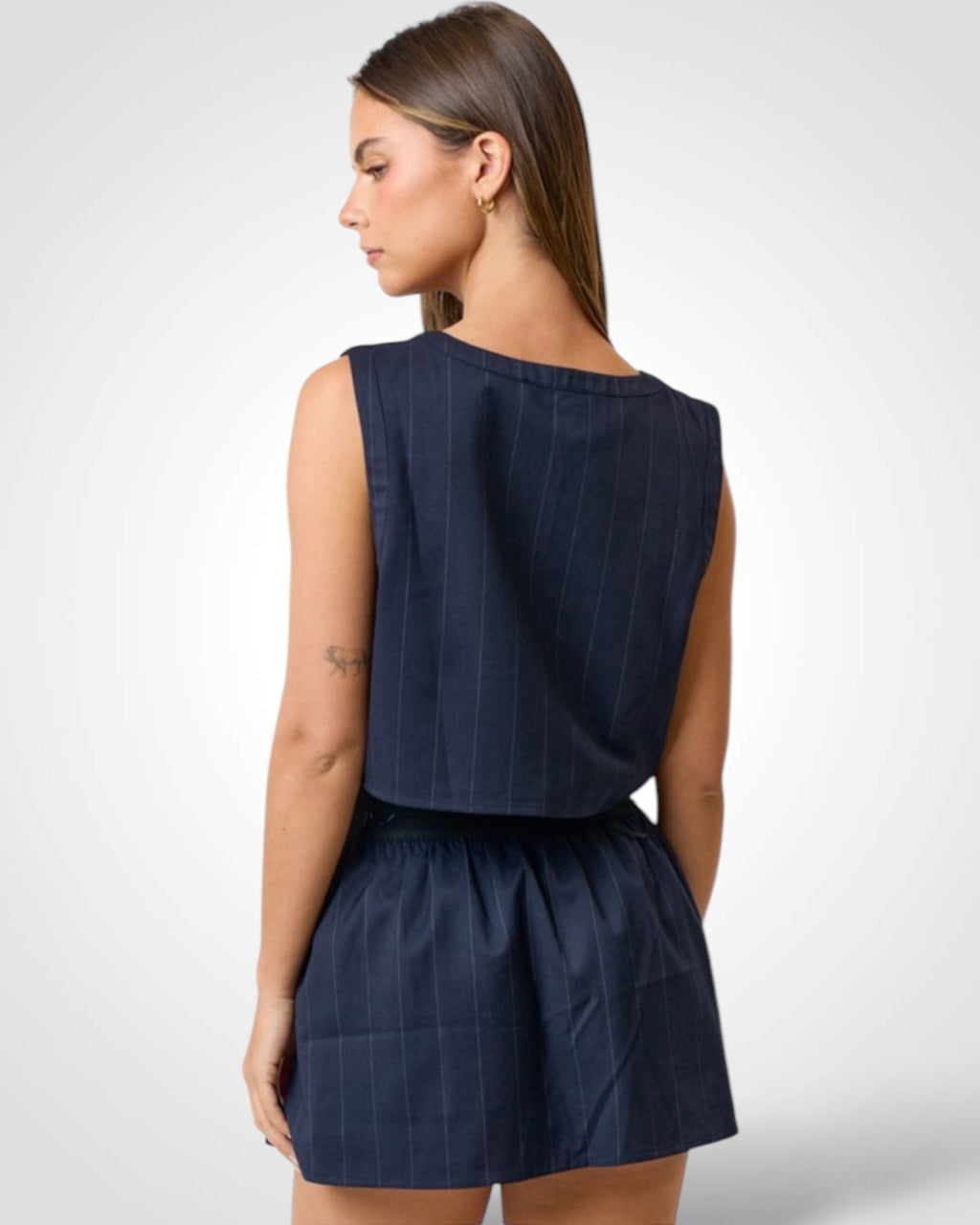 PIN STRIPE ELASTIC WAISTBAND TANK TOP