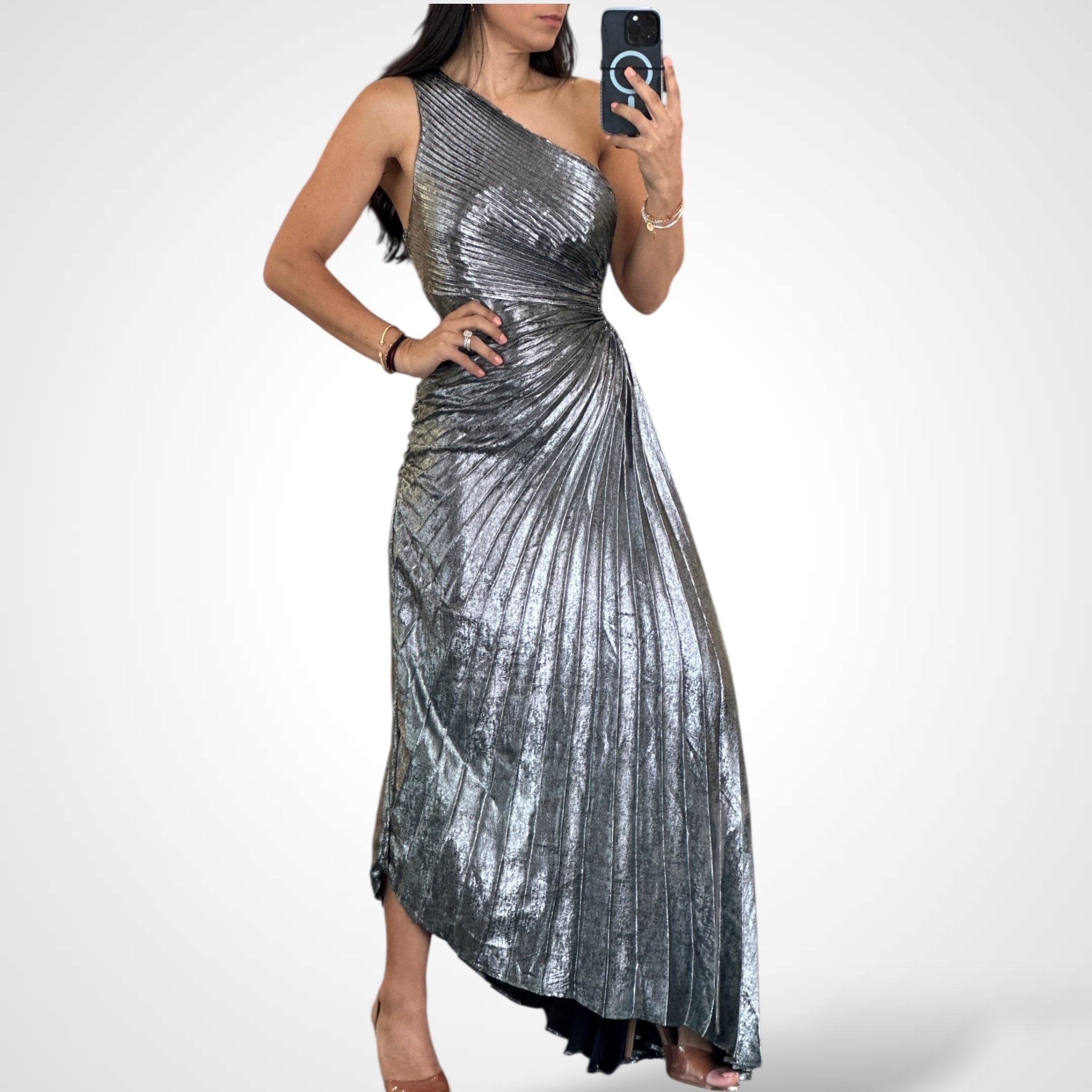 Black-Silver Metallic Pleated One S Dress•