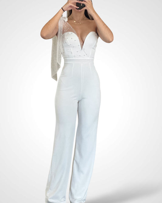 PEARL MESH ONE SHOULDER JUMPSUIT