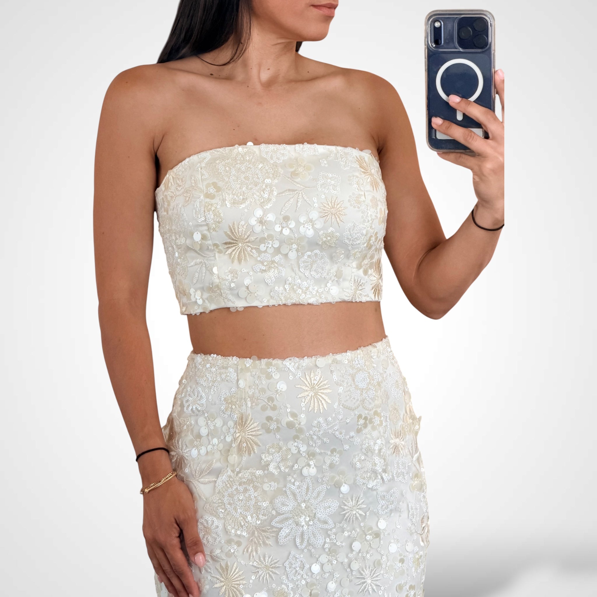 LT YELLOW SEQUIN TUBE TOP AND MIDI SKIRT SET•-2