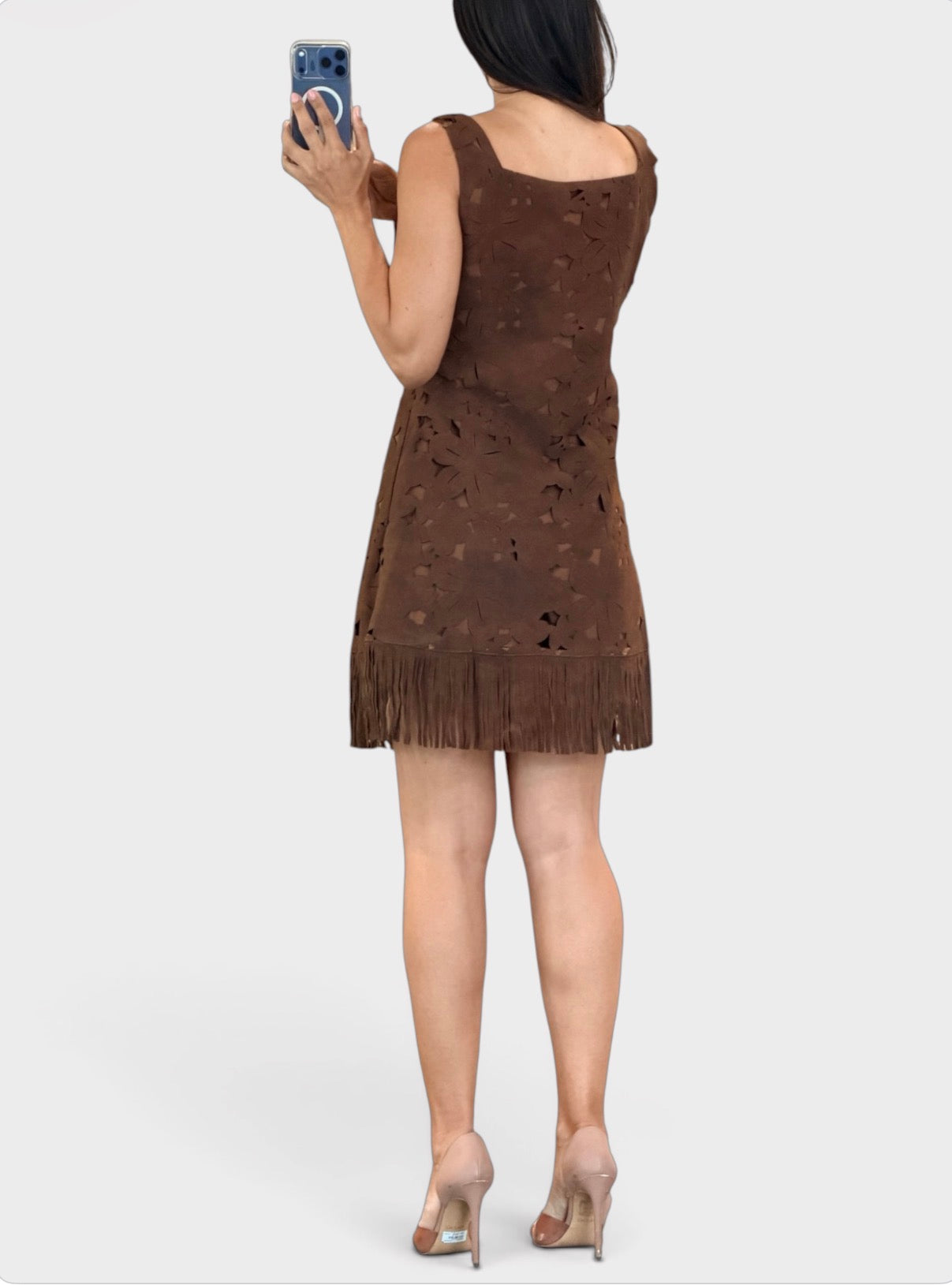 Suede Fringe Mini Dress-2
