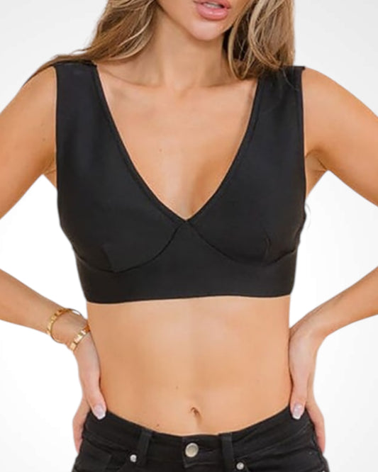 SOLID BANDAGE V NECK SLEEVELESS CROP TANK TOP