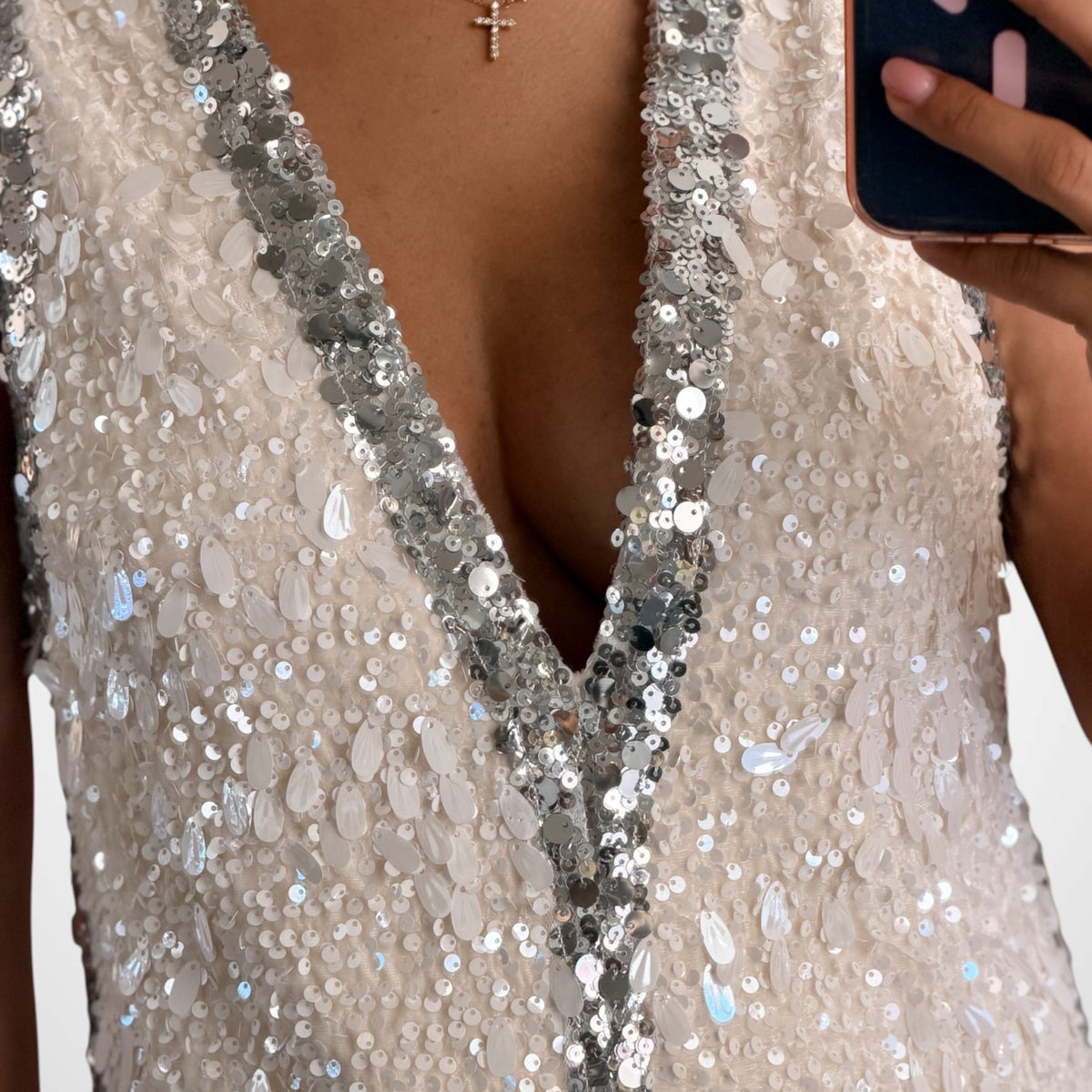 Cream Sequin Mini Dress-3