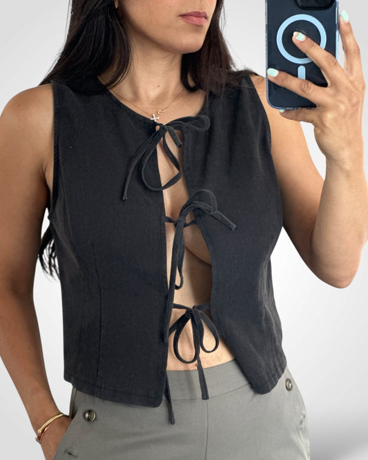 DENIM VEST WITH FRONT TIE DETAIL