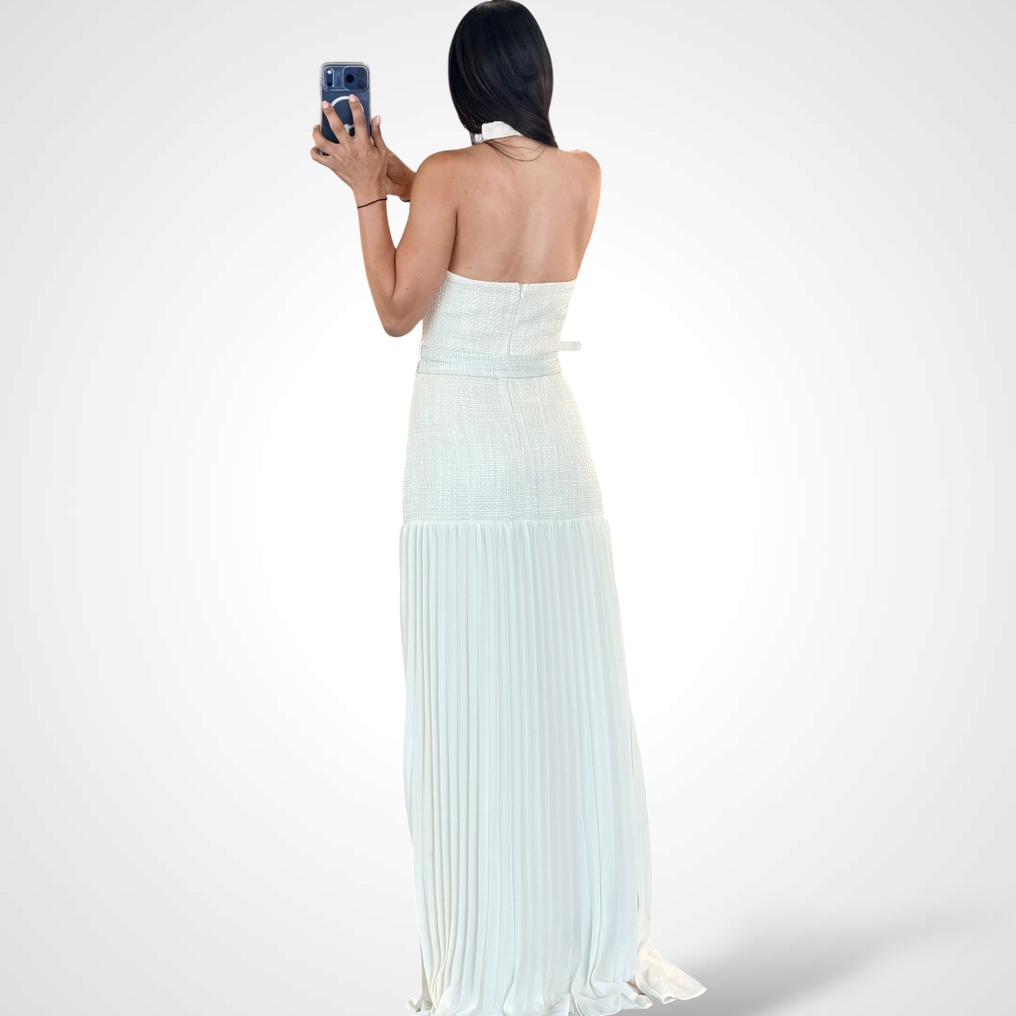 Tweed Pleated Skirt Maxi Dress•-3