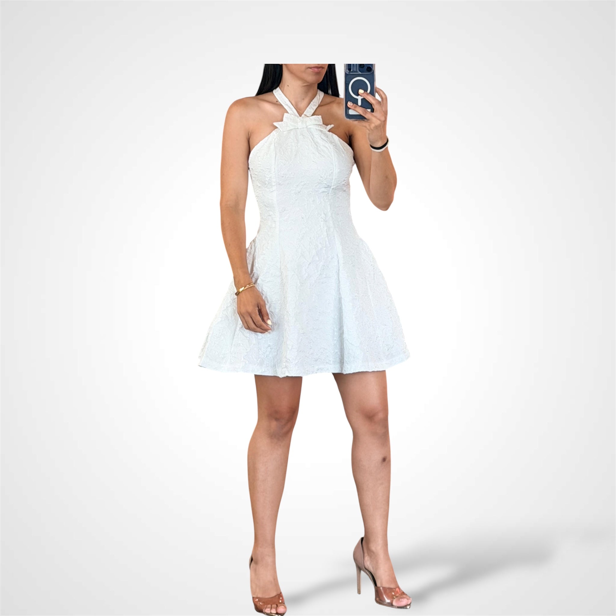Textured Bow Front Mini Dress