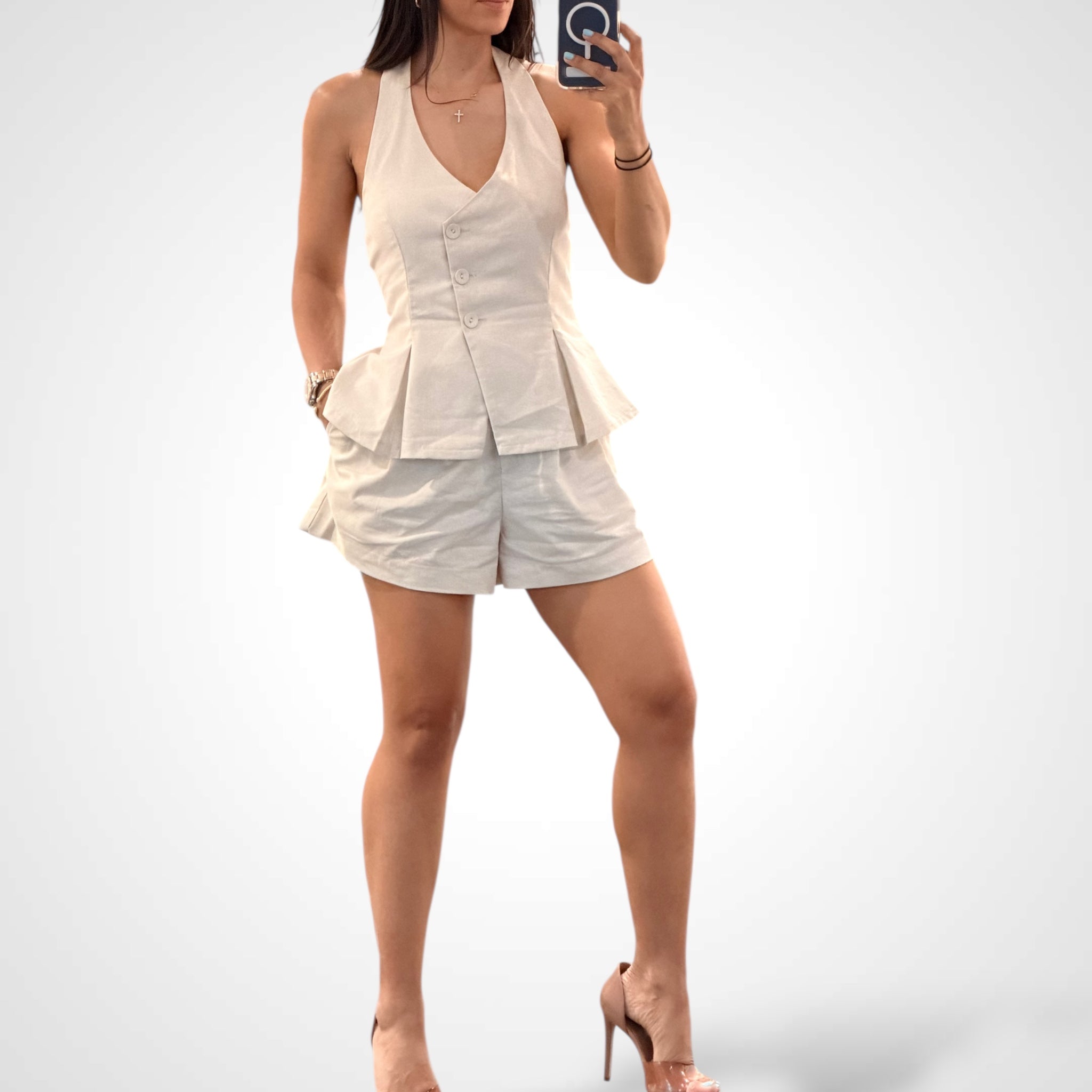 Sleeveless Halter Tailored Peplum Set•-2
