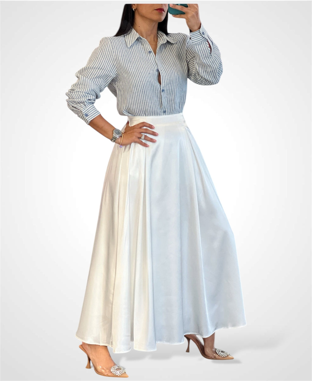 Satin Flare Long Skirt