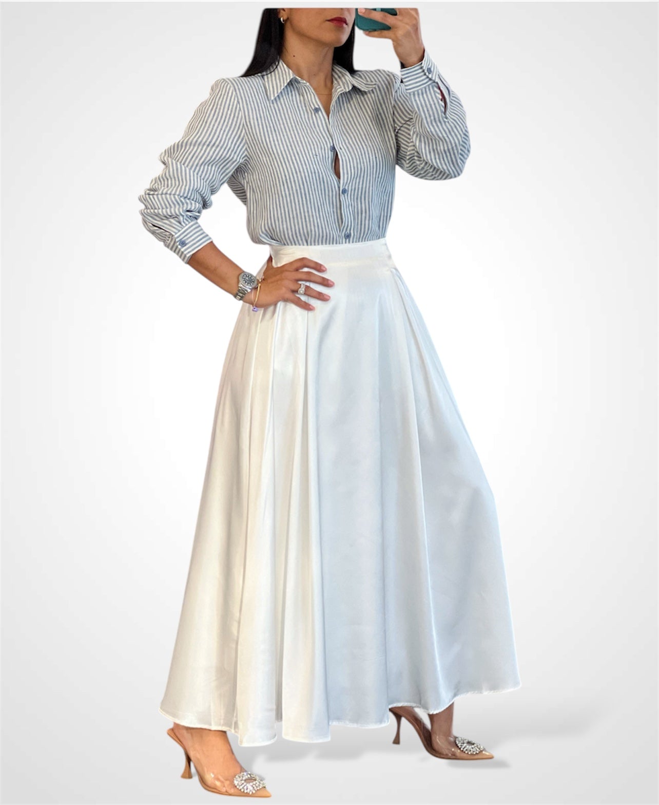 Satin Flare Long Skirt