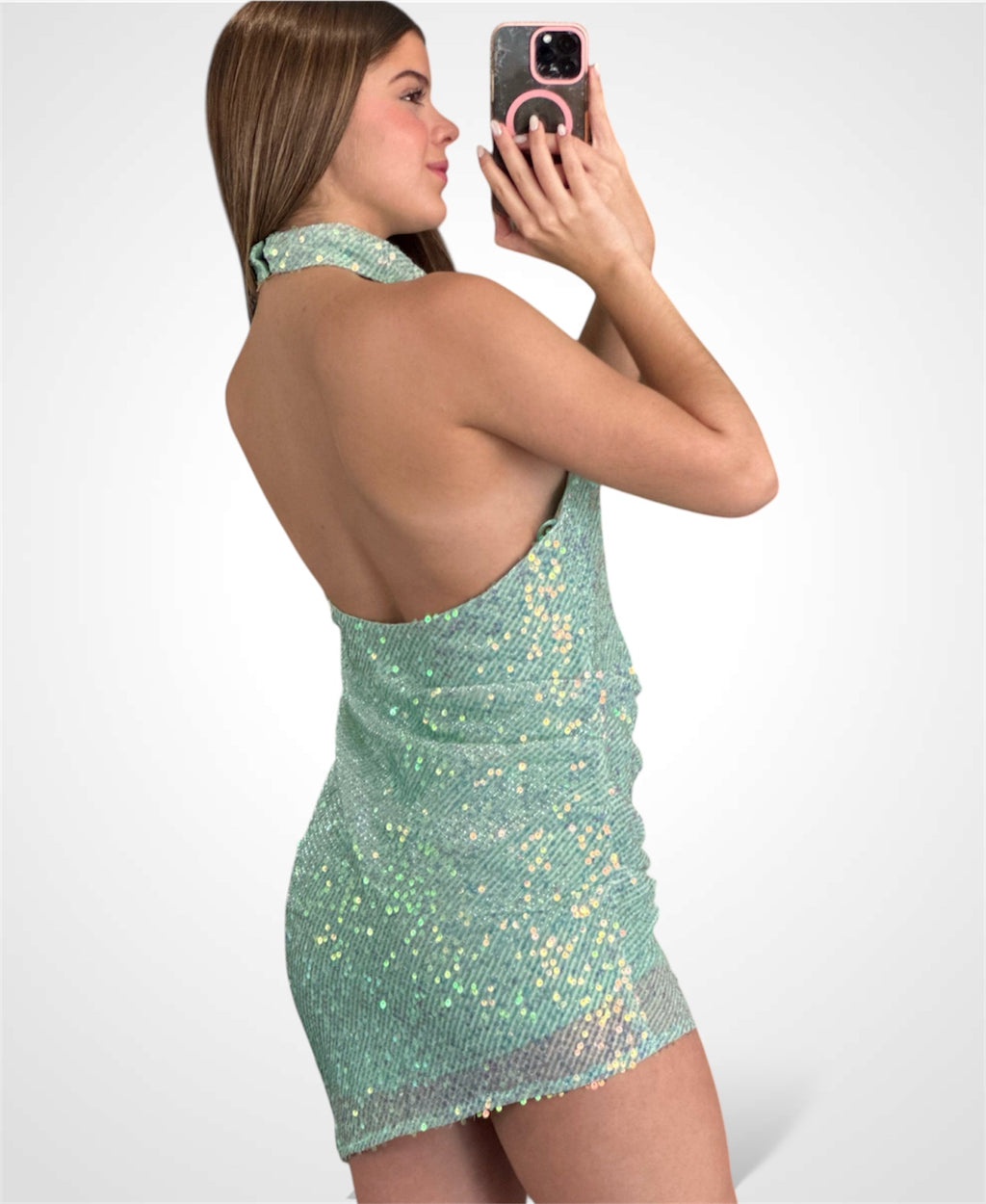 SEQUIN HALTER DRESS