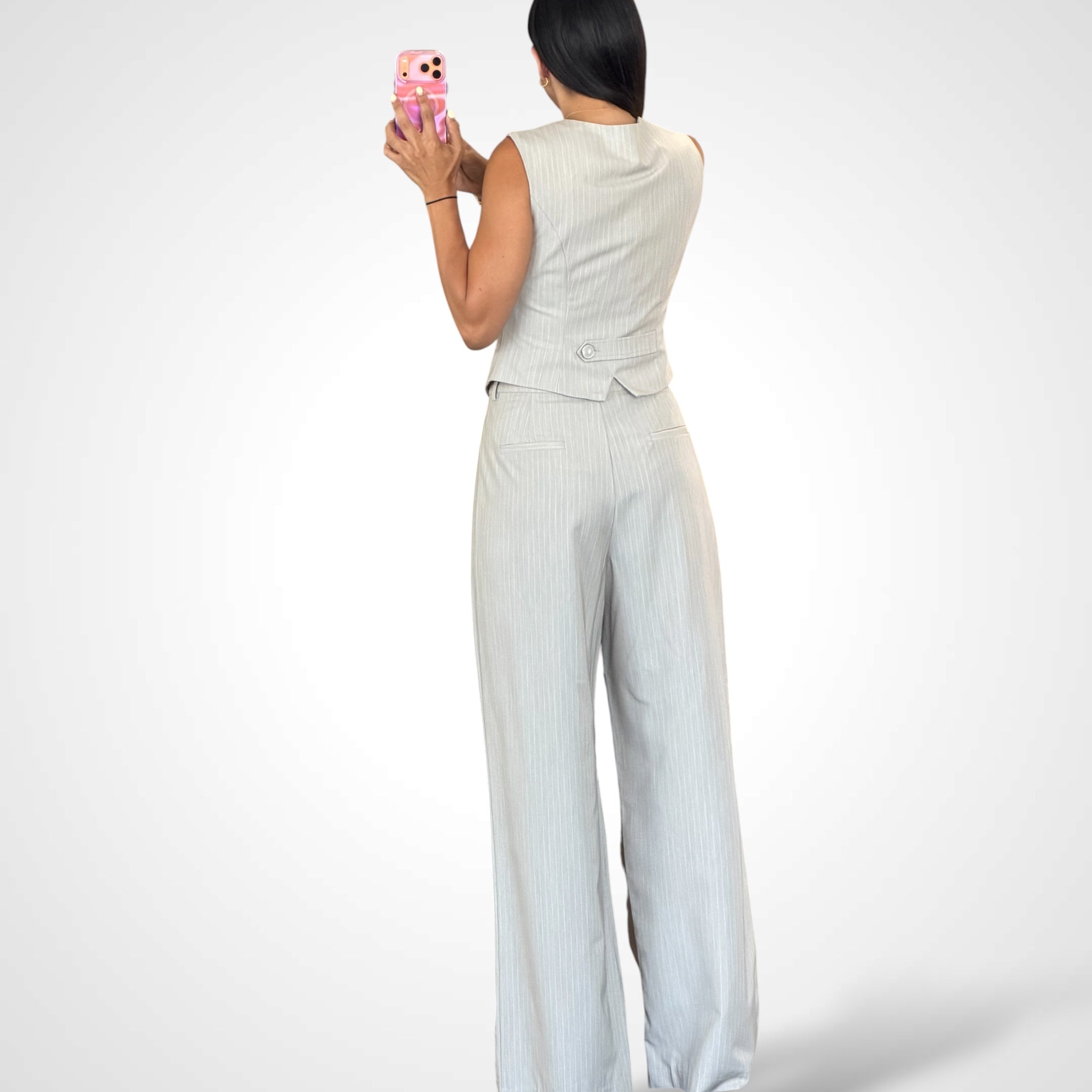 PINSTRIPE SQUARE NECKLINE VEST TOP AND WIDE LEG PANTS SET-3