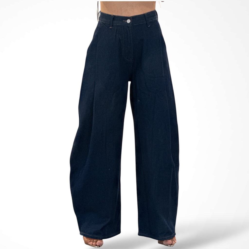 DK DENIM MID-RISE PLEAT DETAIL DENIM PANTS