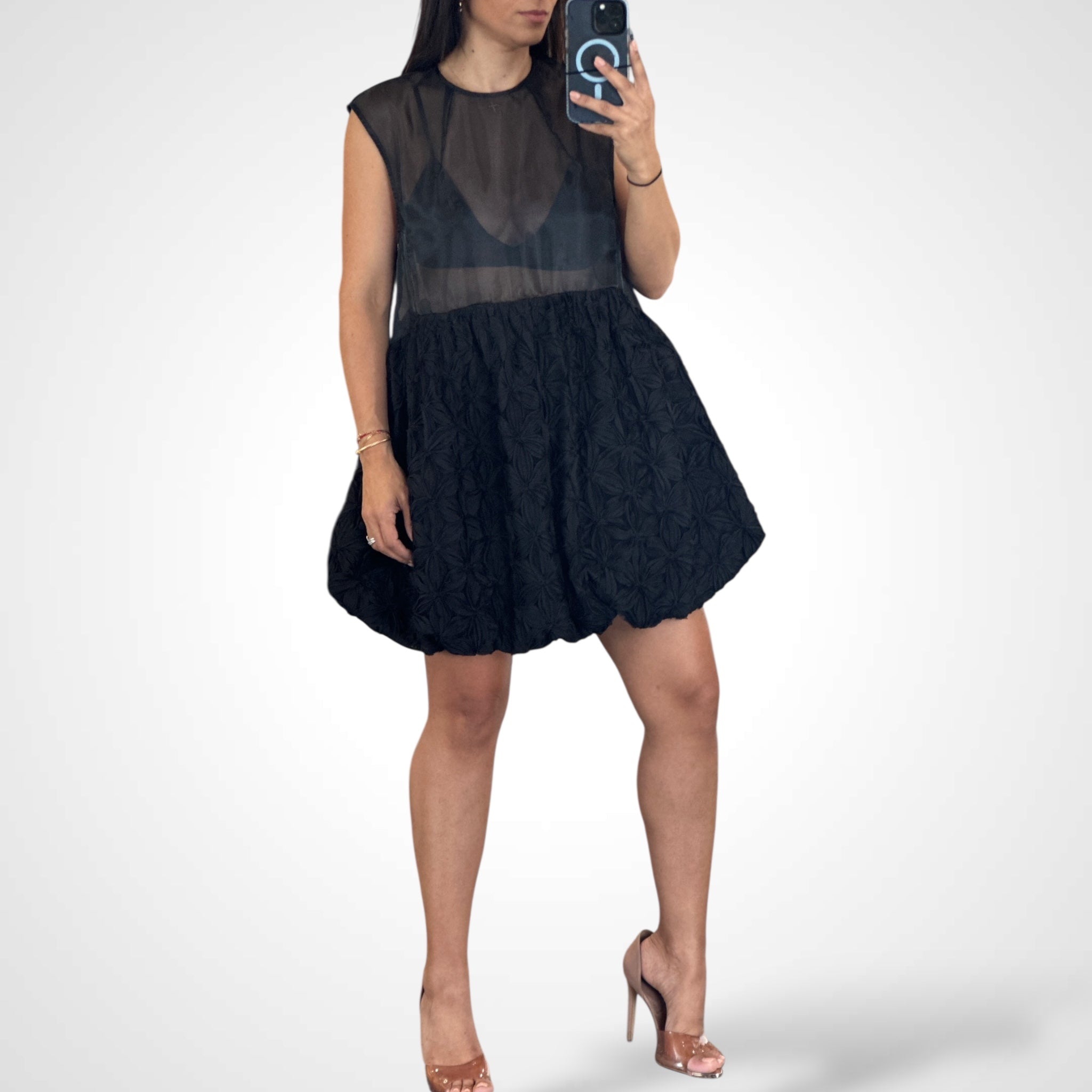 TEXTURED 3D FLORAL MINI DRESS•-2