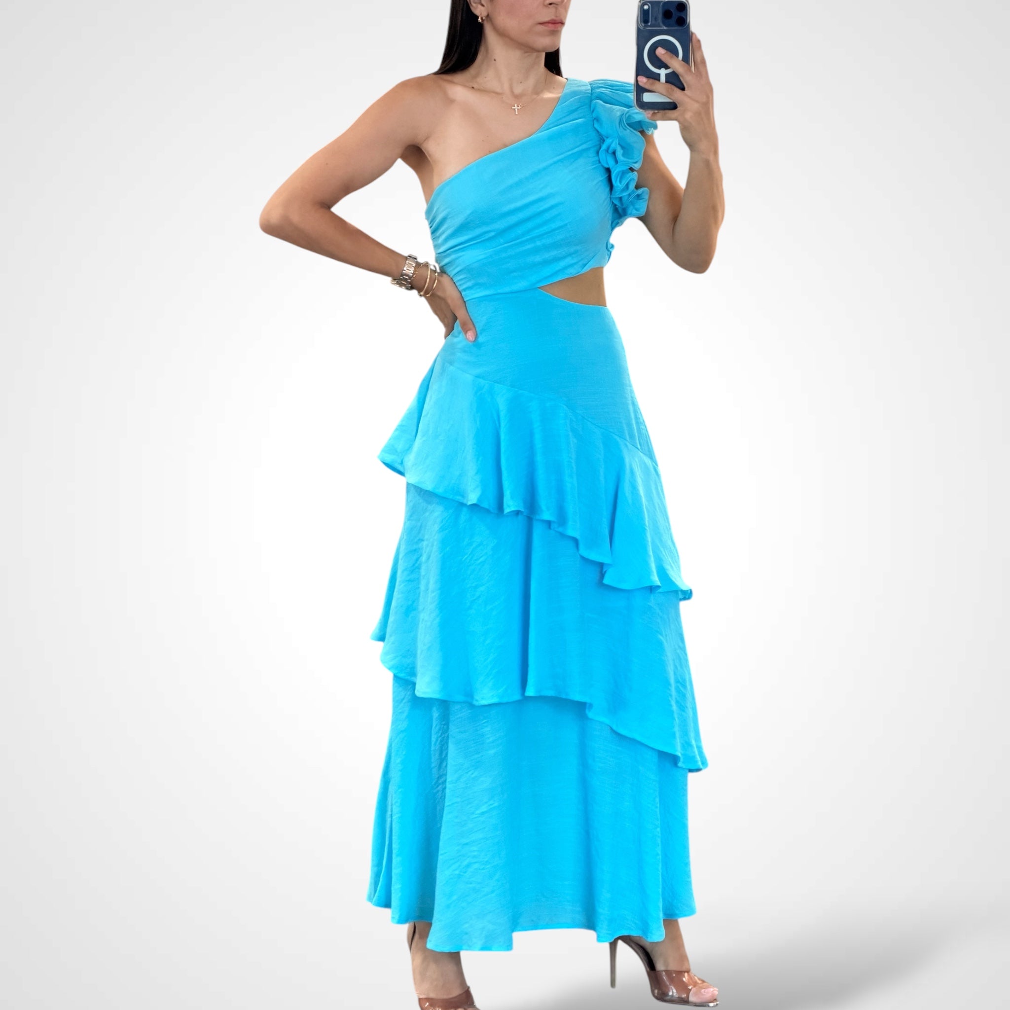 ONE SHOULDER BLUE MAXI DRESS