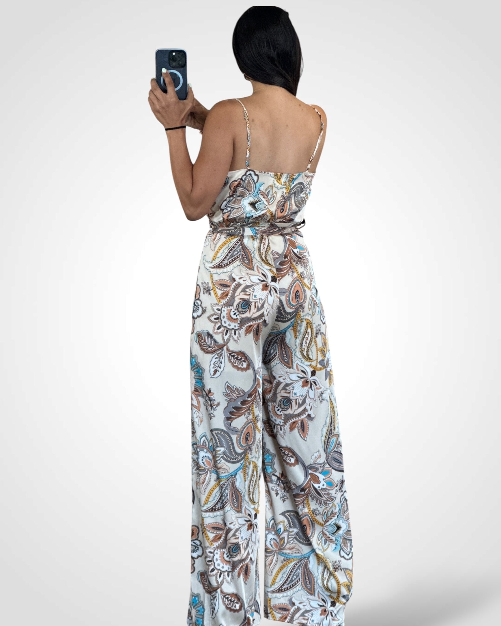 SLEEVELESS SURPLICE MULTI PRINT WIDE LEG JUMPSUIT