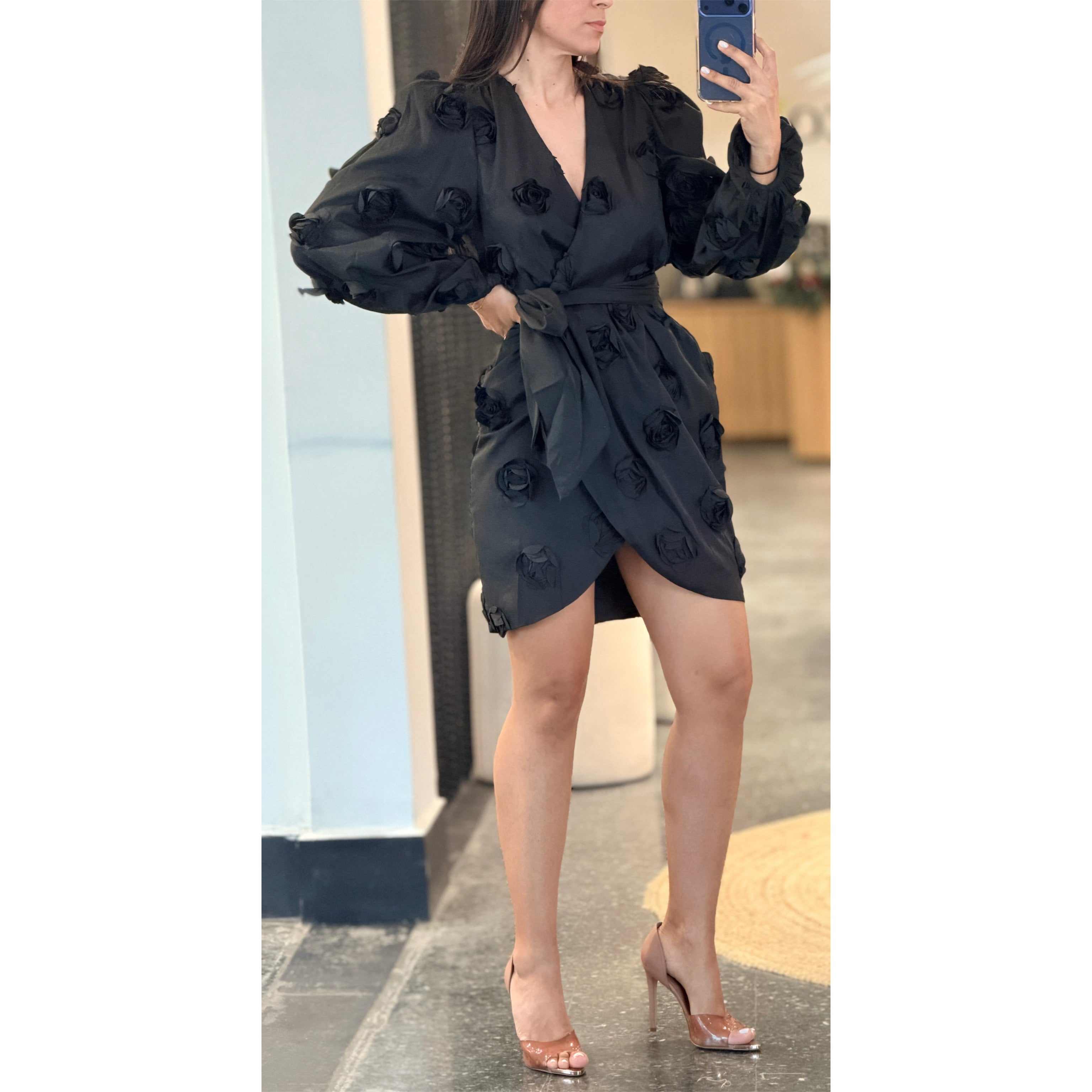 Flower Detail Wrap Mini Dress•-2