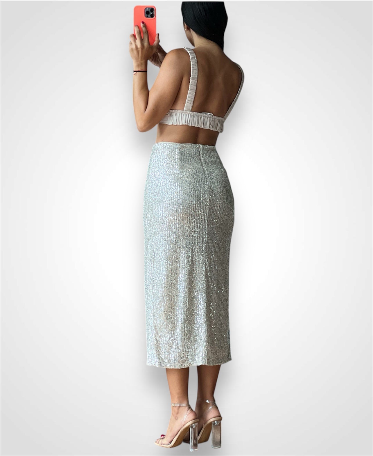 Ivory Sequin Side Slit Skirt•-3