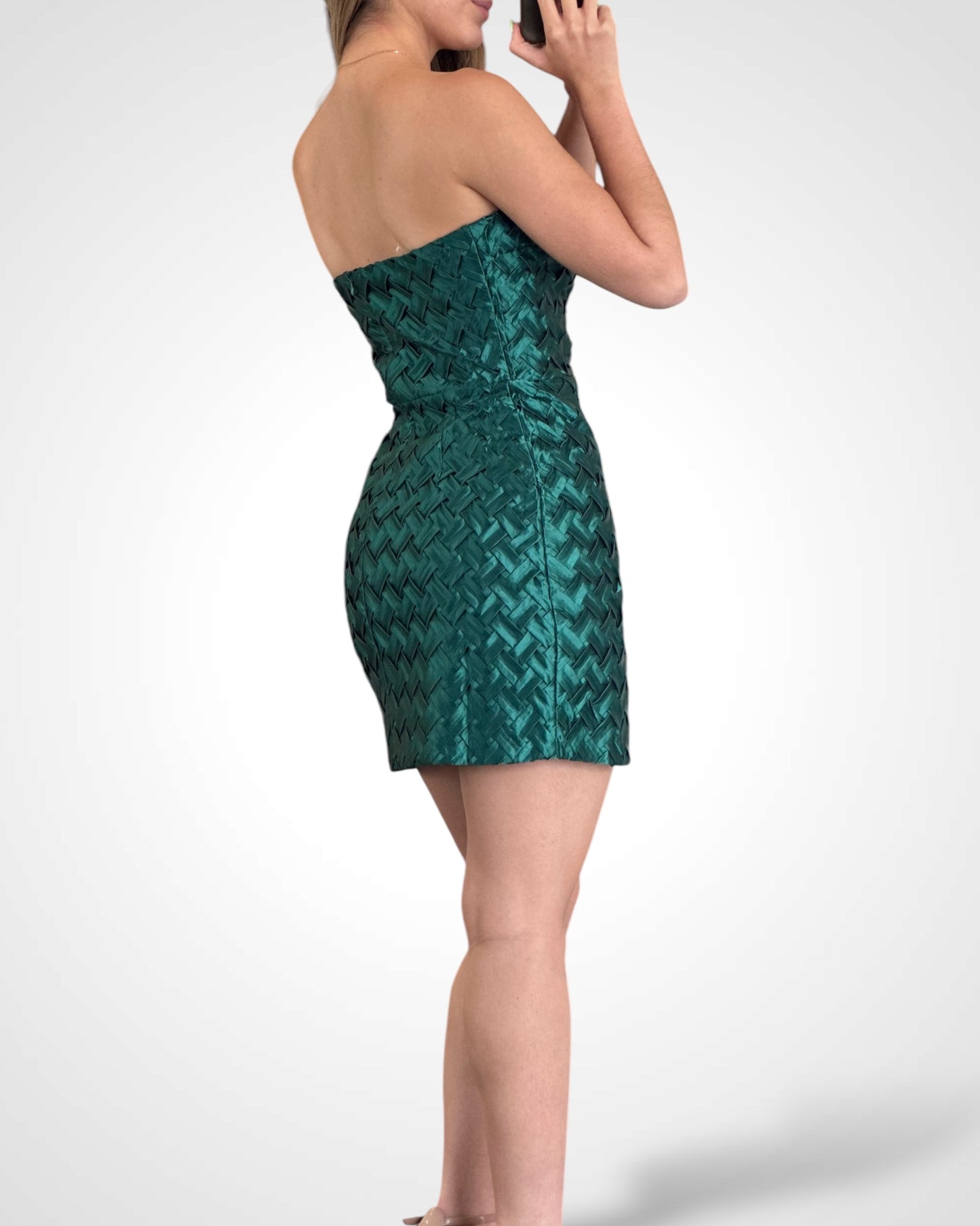 Square pattern tube mini dress (HUNTER GREEN)