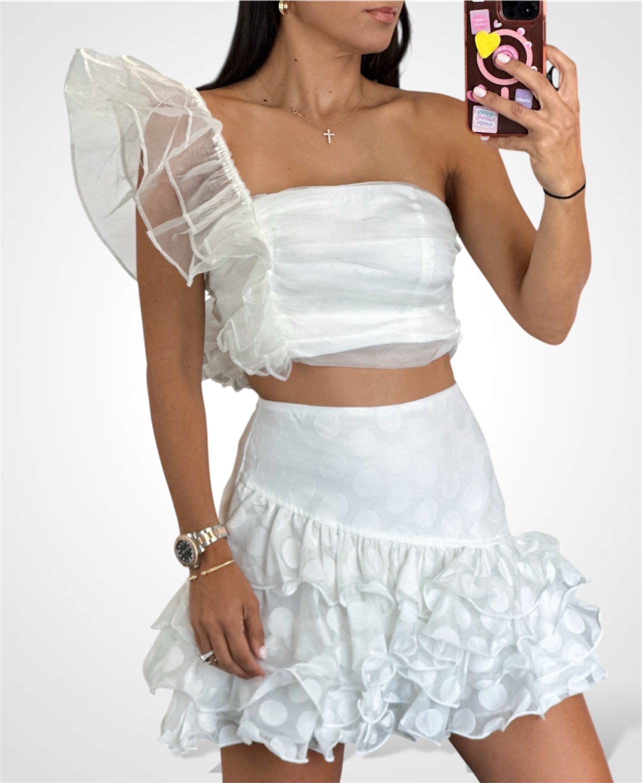ONE SHOULDER RUFFLE TOP•-1