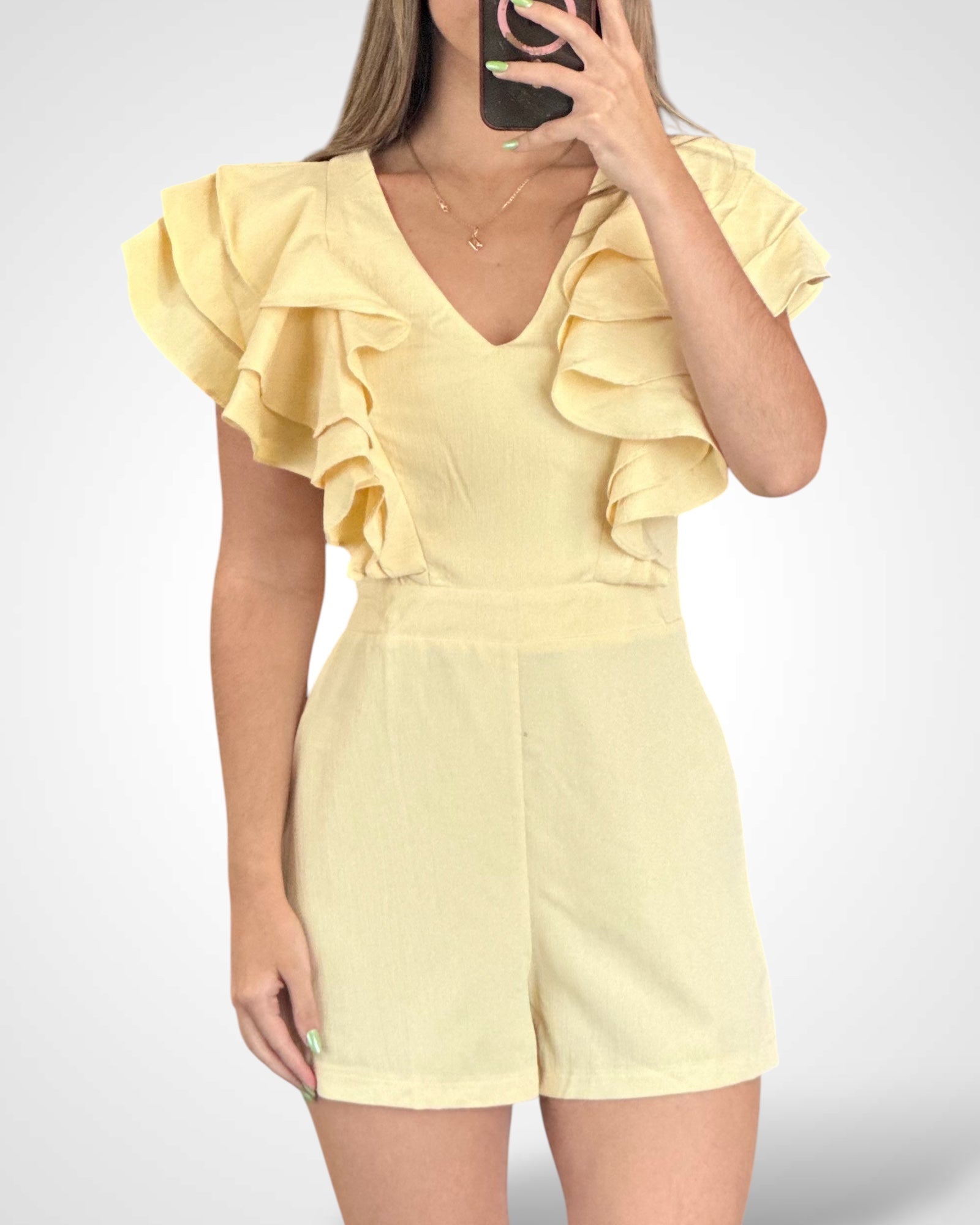 RUFFLED SLEEVES DETAILED WOVEN ROMPER•-1