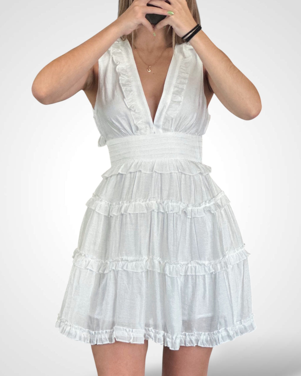 Cutout Back Short Dress (White)