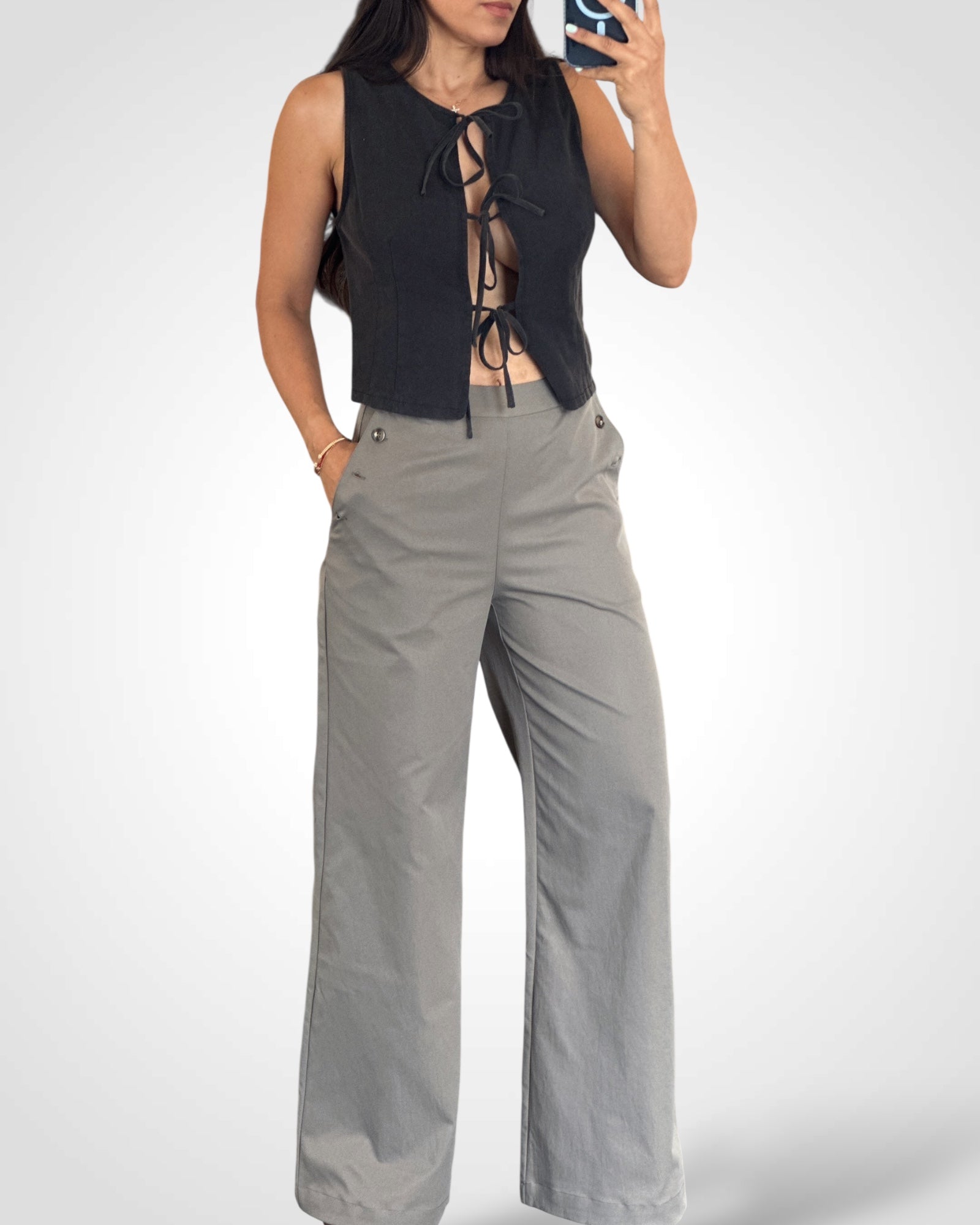 SIDE BUTTON PANTS WITH BACK POCKETS•-2