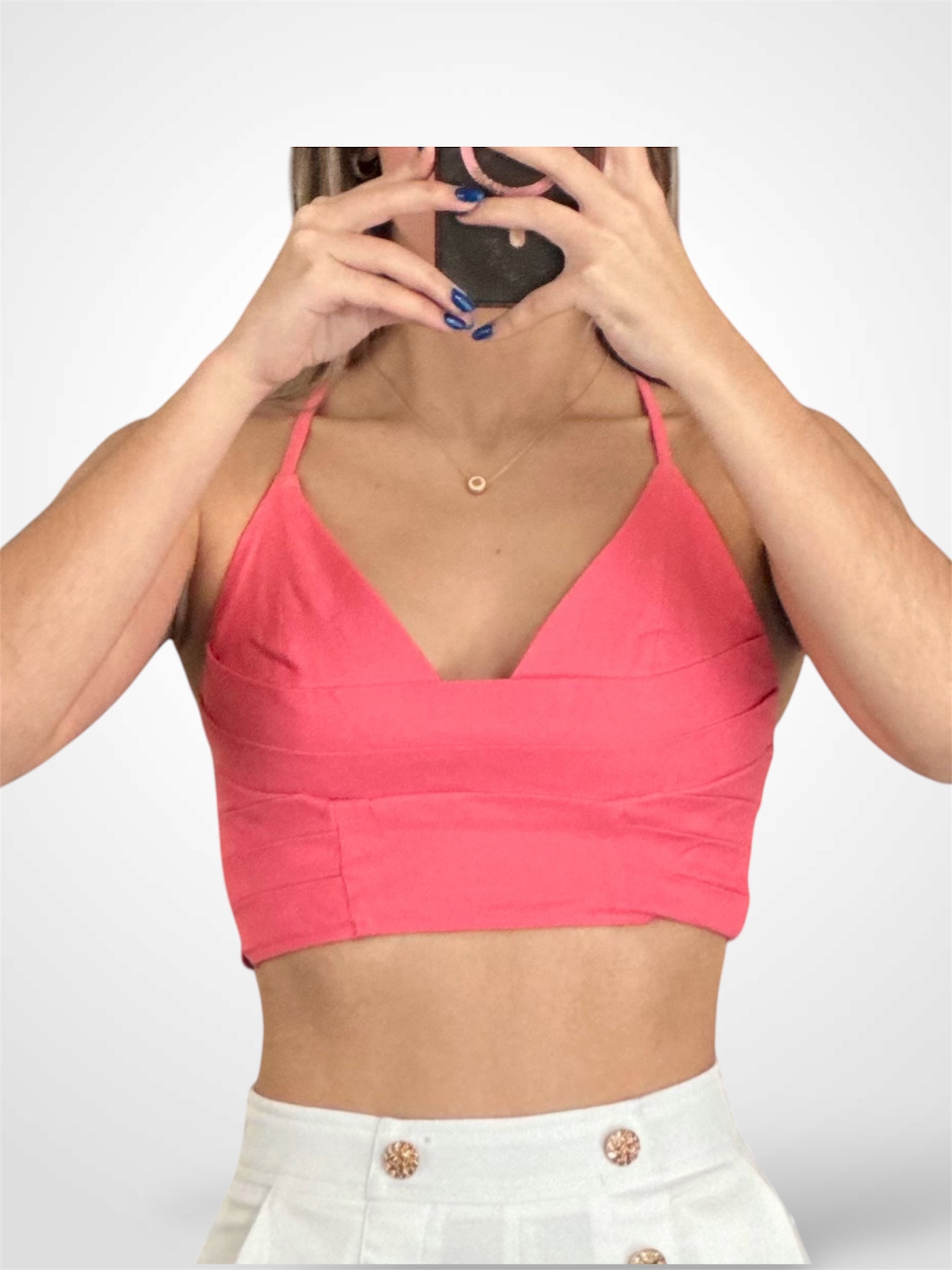 PLEATED CROSS STRAP CAMI TOP•
