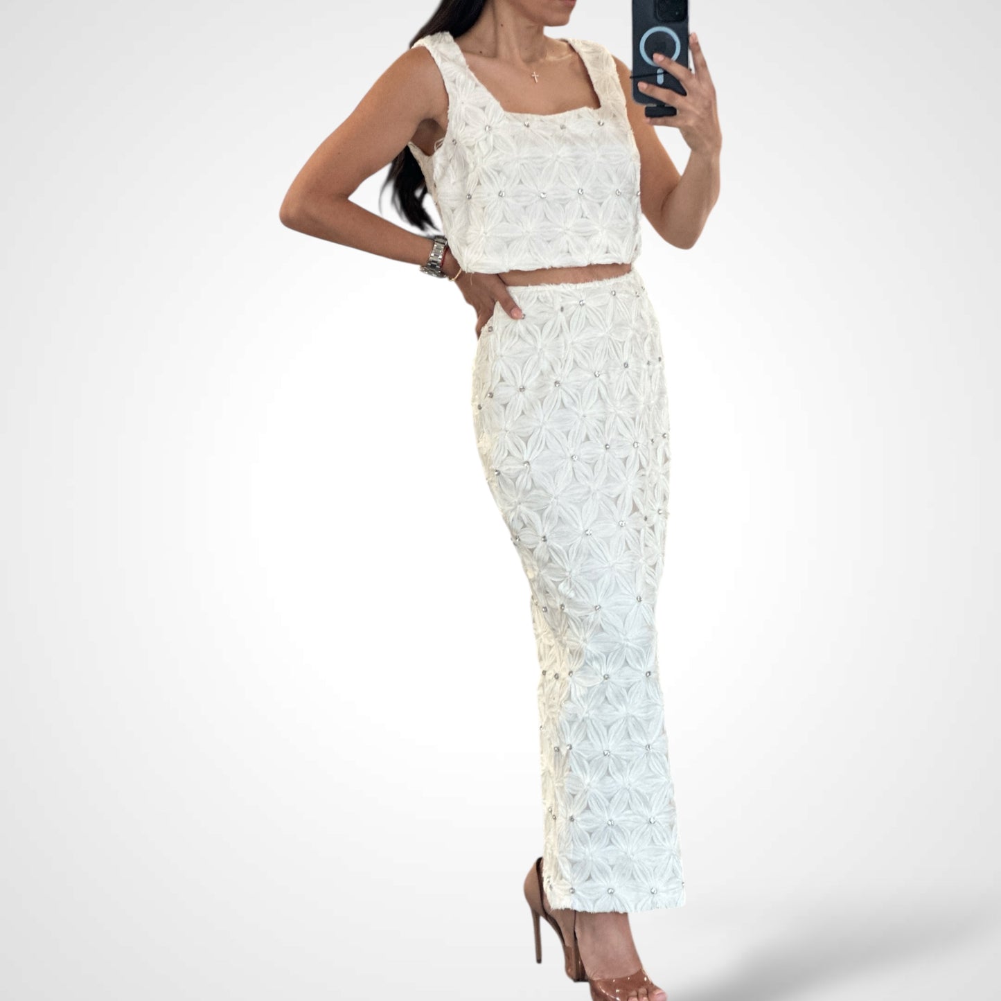 SQUARE NECK CROP TOP AND MINI SKIRT SET