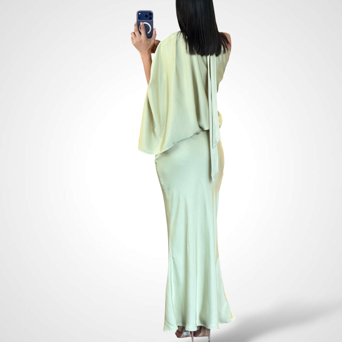 Olive Satin Asymmetrical Dress-3
