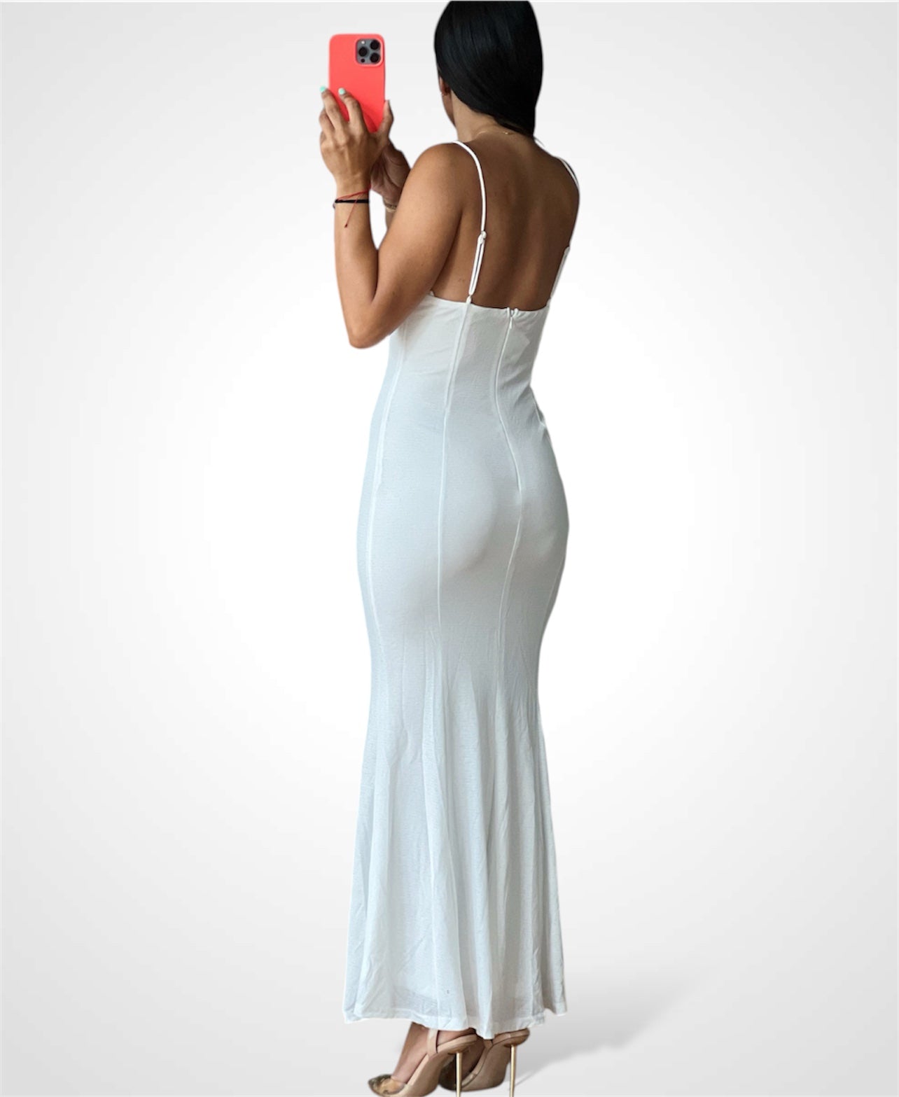 SPAGHETTI STRAP V CUTOUT BUST MAXI DRESS