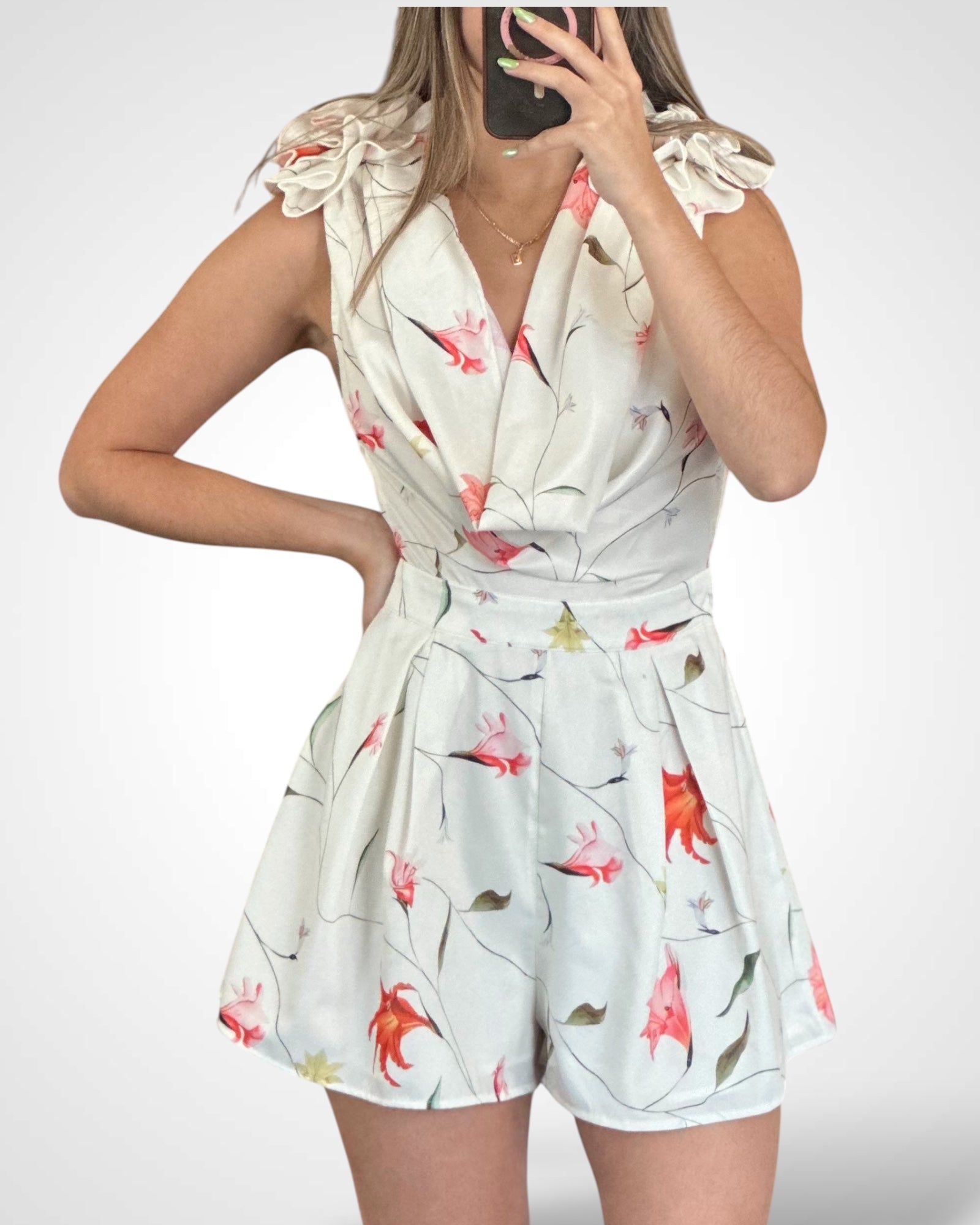 SPRING COWL SATIN ROMPER•