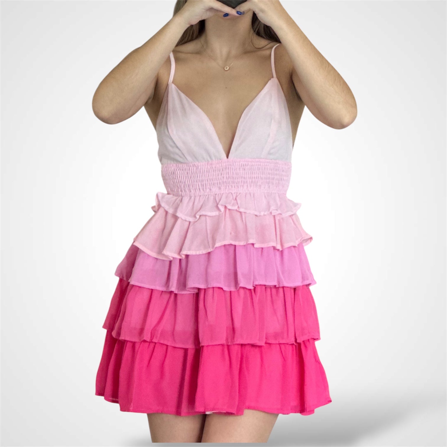 TIERED LAYERED MULTI COLOR RUFFLE MINI DRESS•-1