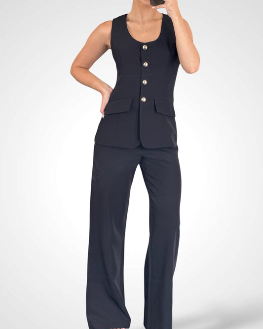 Black Gold Accent Jumpsuit