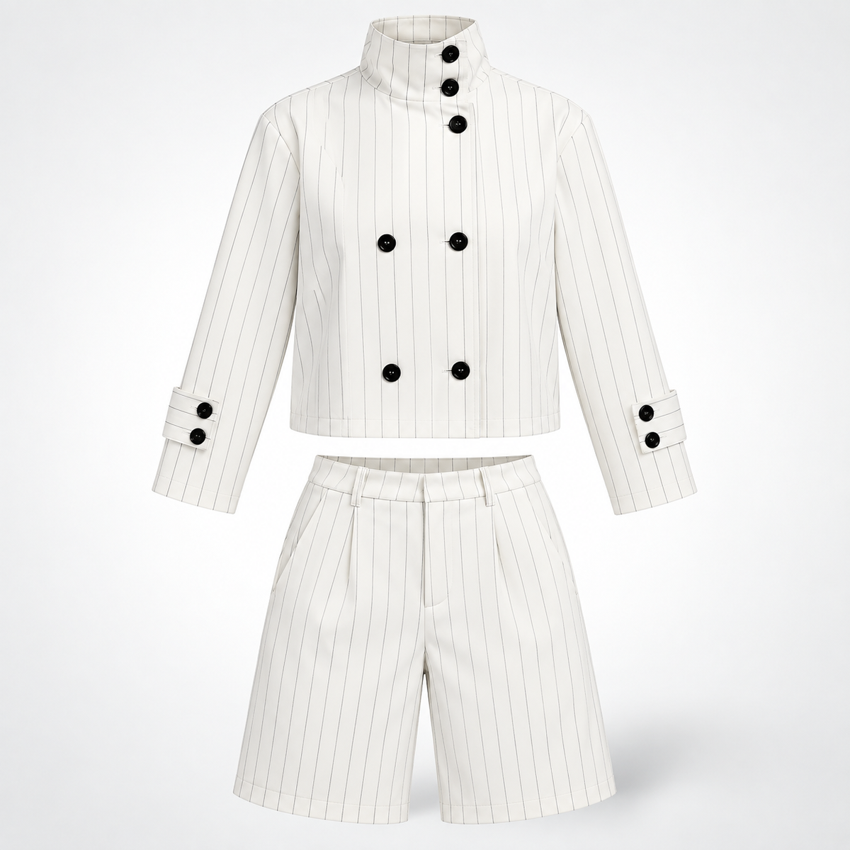 Ivory Pinstripe Set Bermuda-4