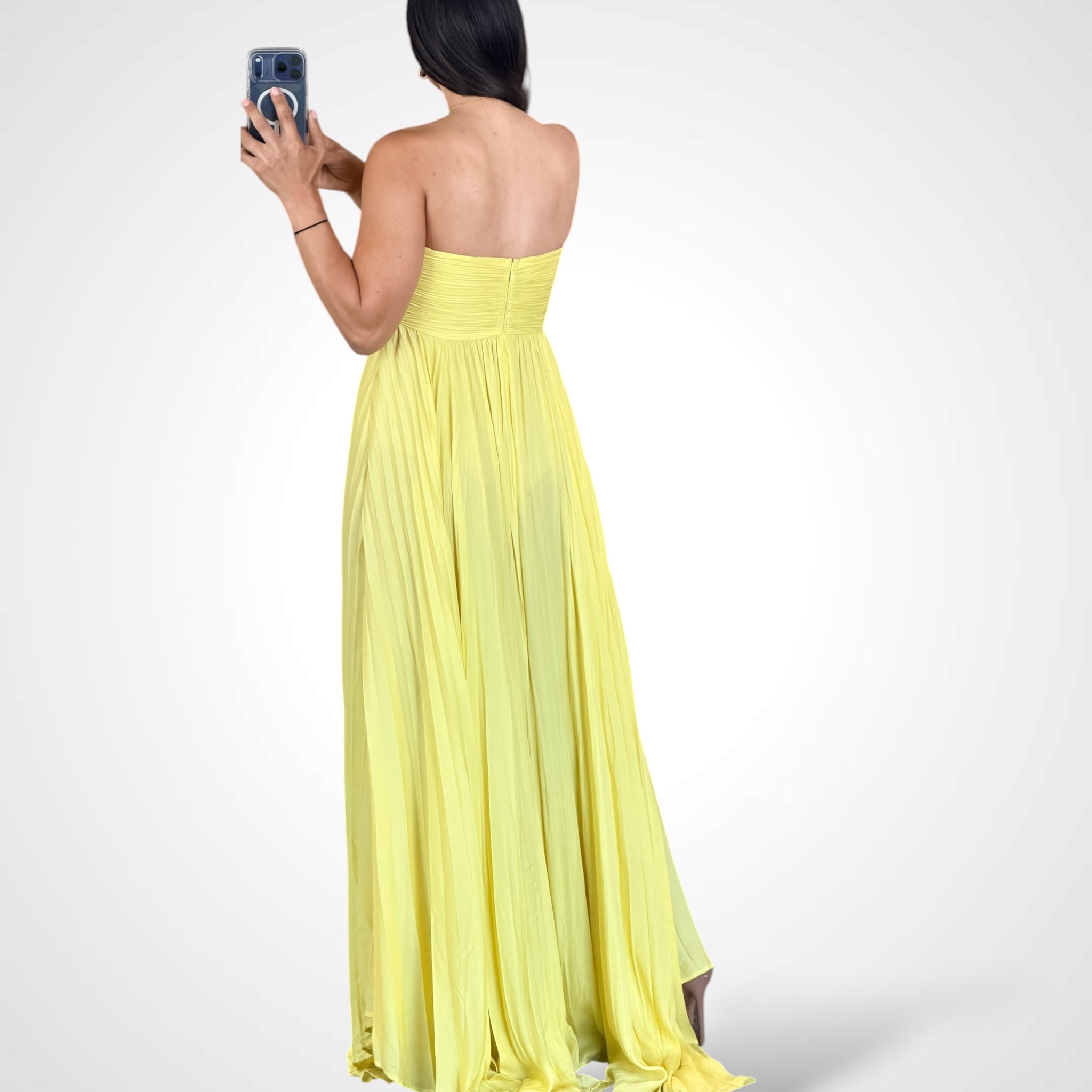 Clear Color Accordion Ruffle Tube Maxi Dress•-3