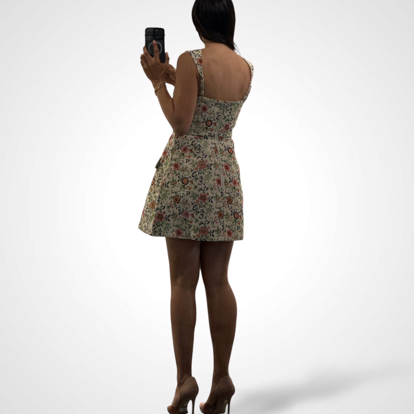 FLORAL JACQUARD STRAP SHOULDER MINI DRESS SKORT