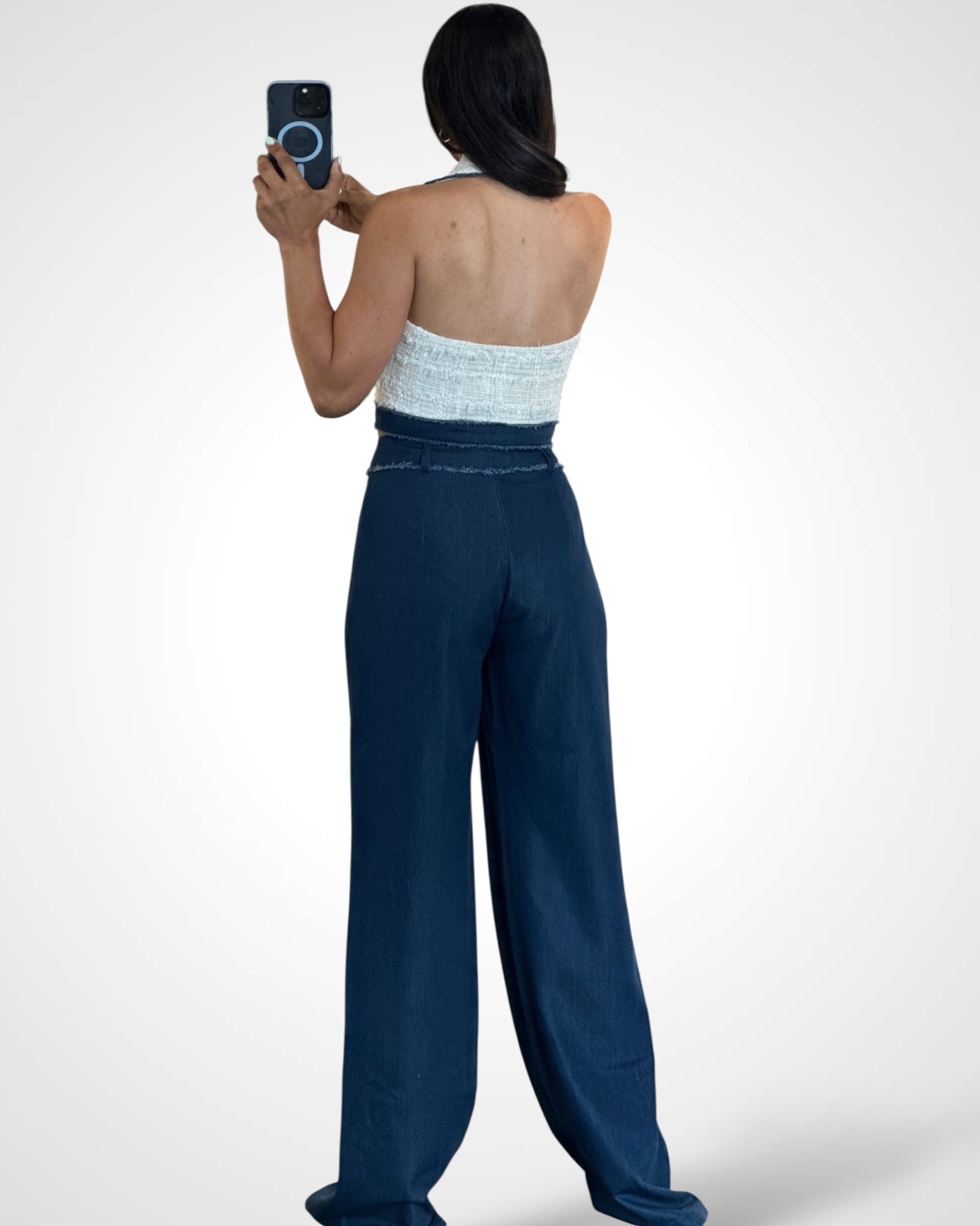 Denim Tweet Vest Pants 2pc Set