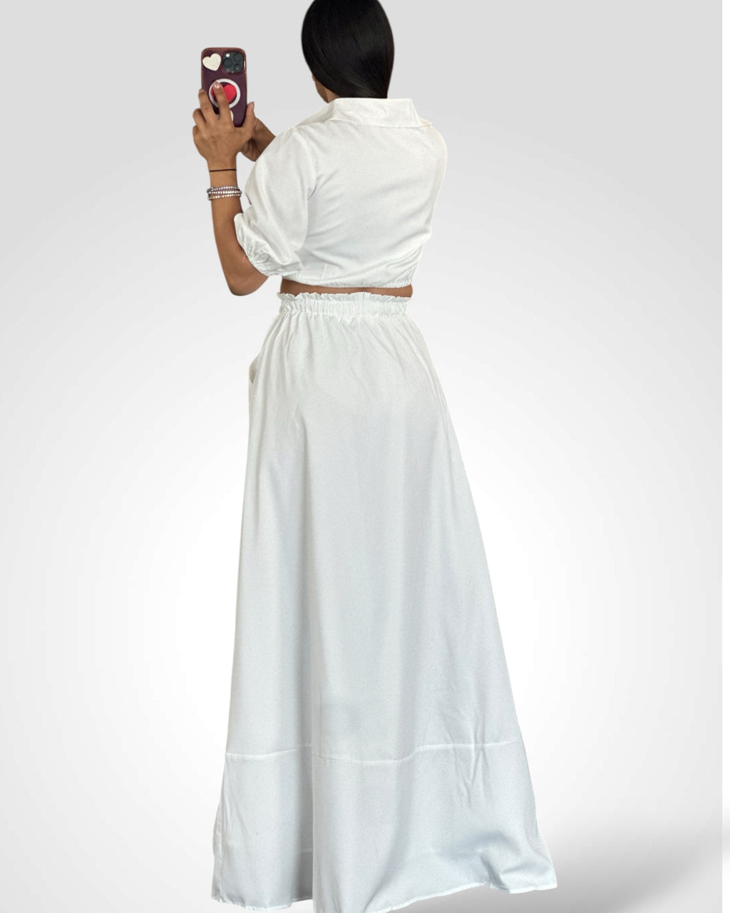 WHITE SOLID COLOR SKIRT SET