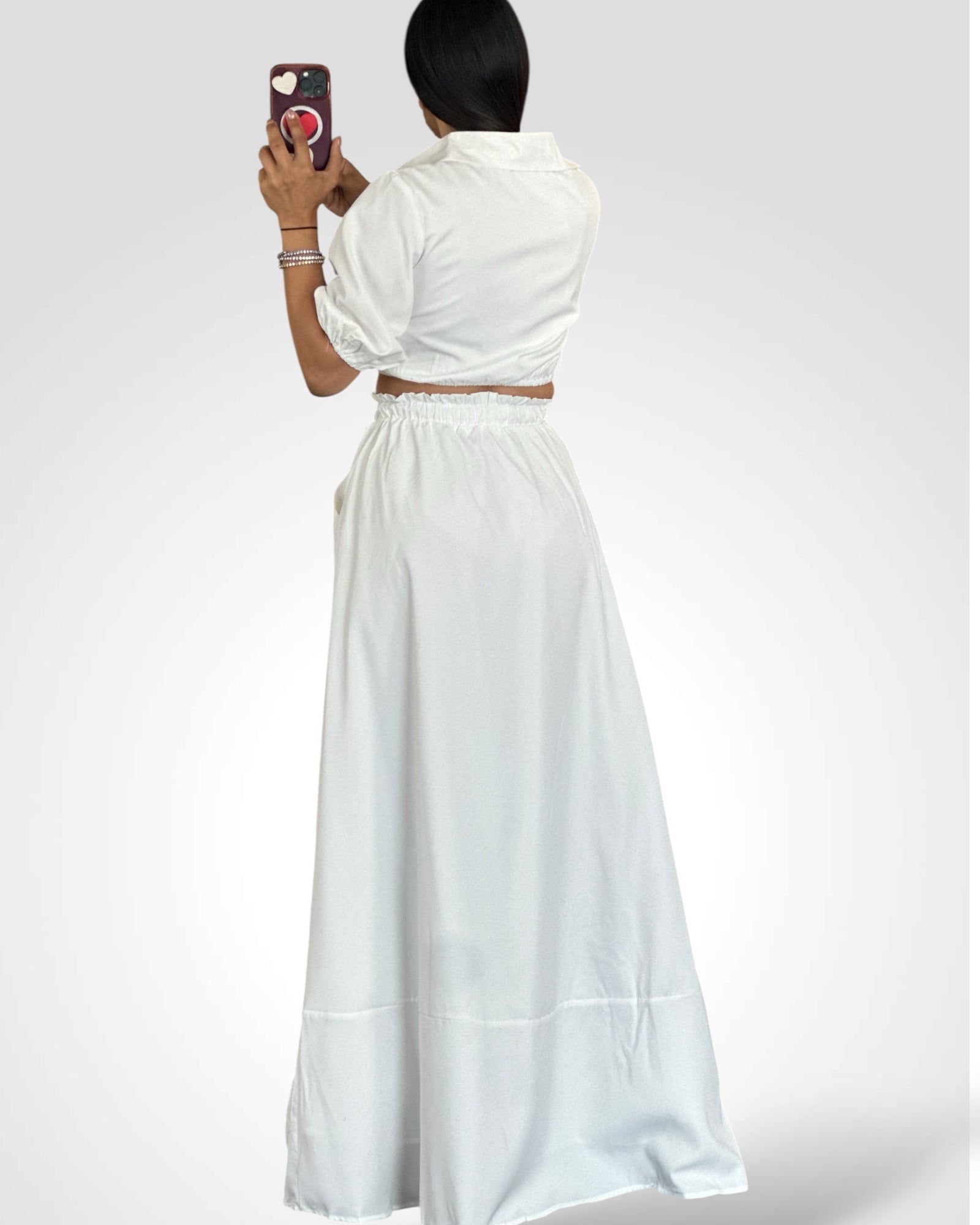 WHITE SOLID COLOR SKIRT SET