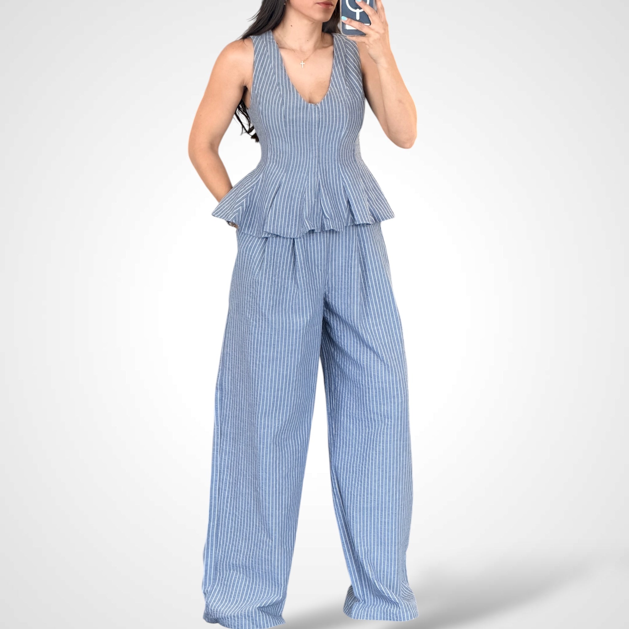 Striped Woven Top and Striped Seersucker Pant Set•-1