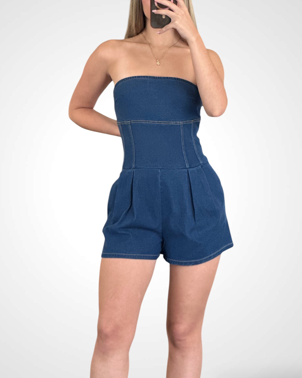 SJQ- DENIM TUBE PLEATED ROMPER