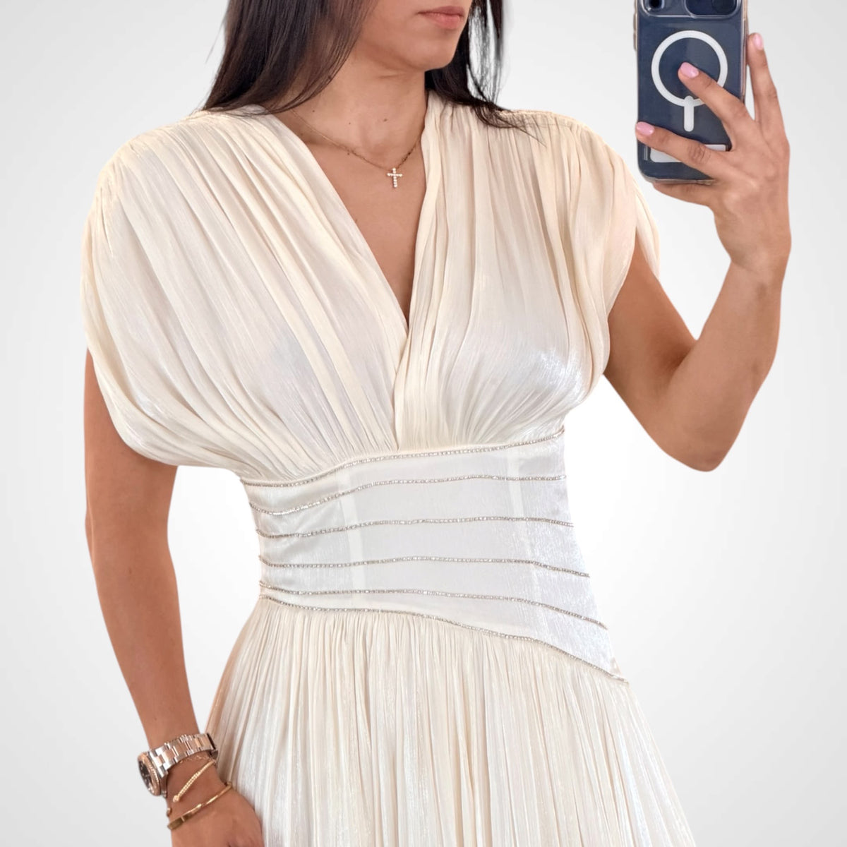 Champagne Rhinestone Maxi Dress-2