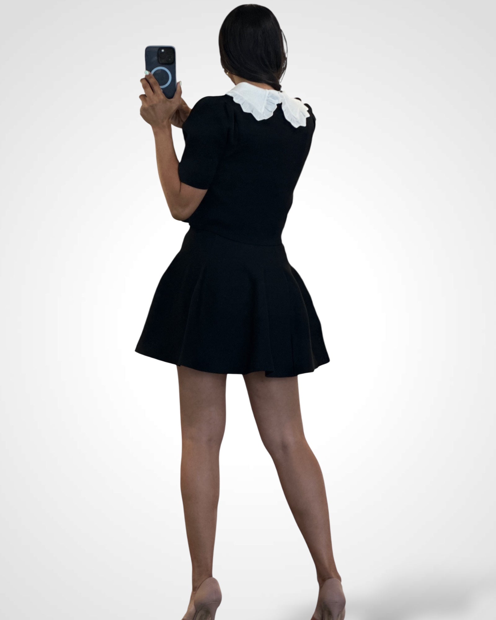 LACE COLLAR KNIT TOP AND MINI SKIRT SET