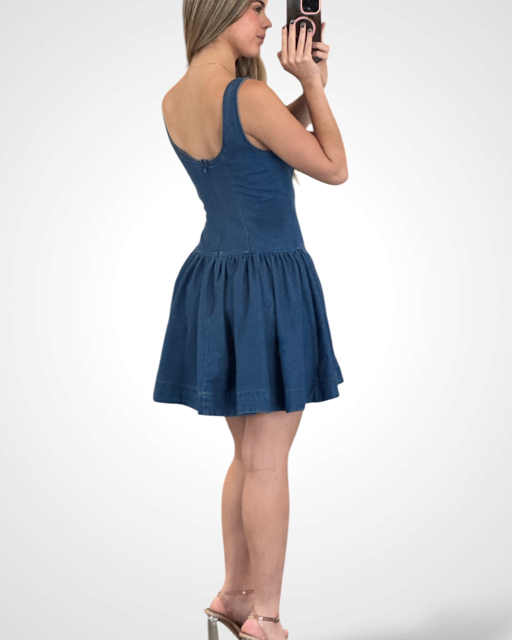 SJQ-Denim Button Front Low Waist Mini Dress