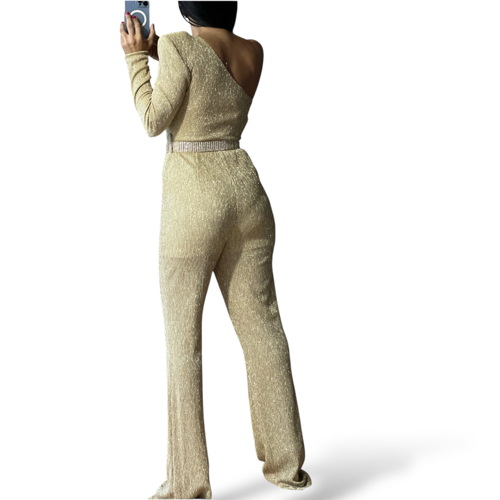 Metallic Rhinestone Gold Jumpsuit
