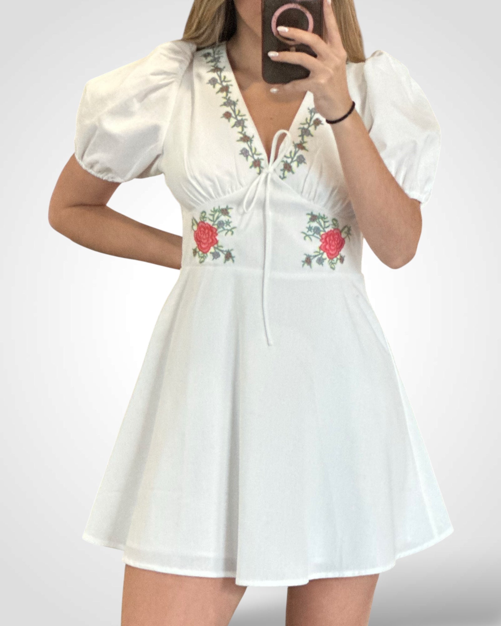 EMBROIDERED PUFF SLEEVE DRESS