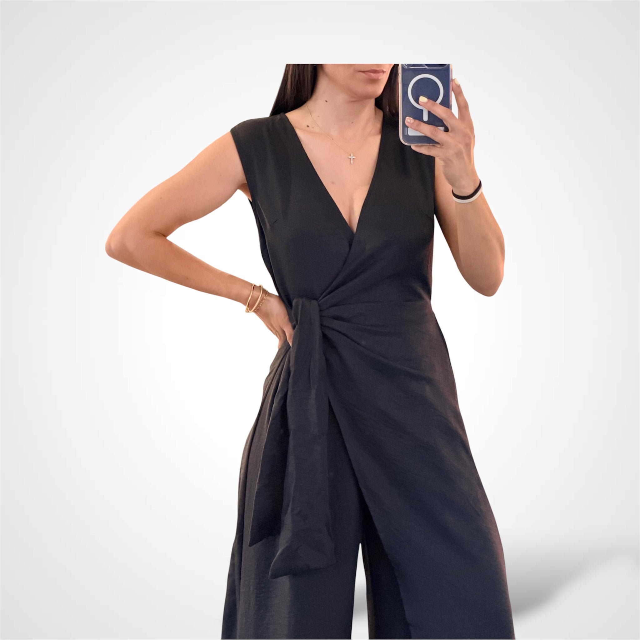 Black Loose Fit Flare-Leg Jumpsuit-2