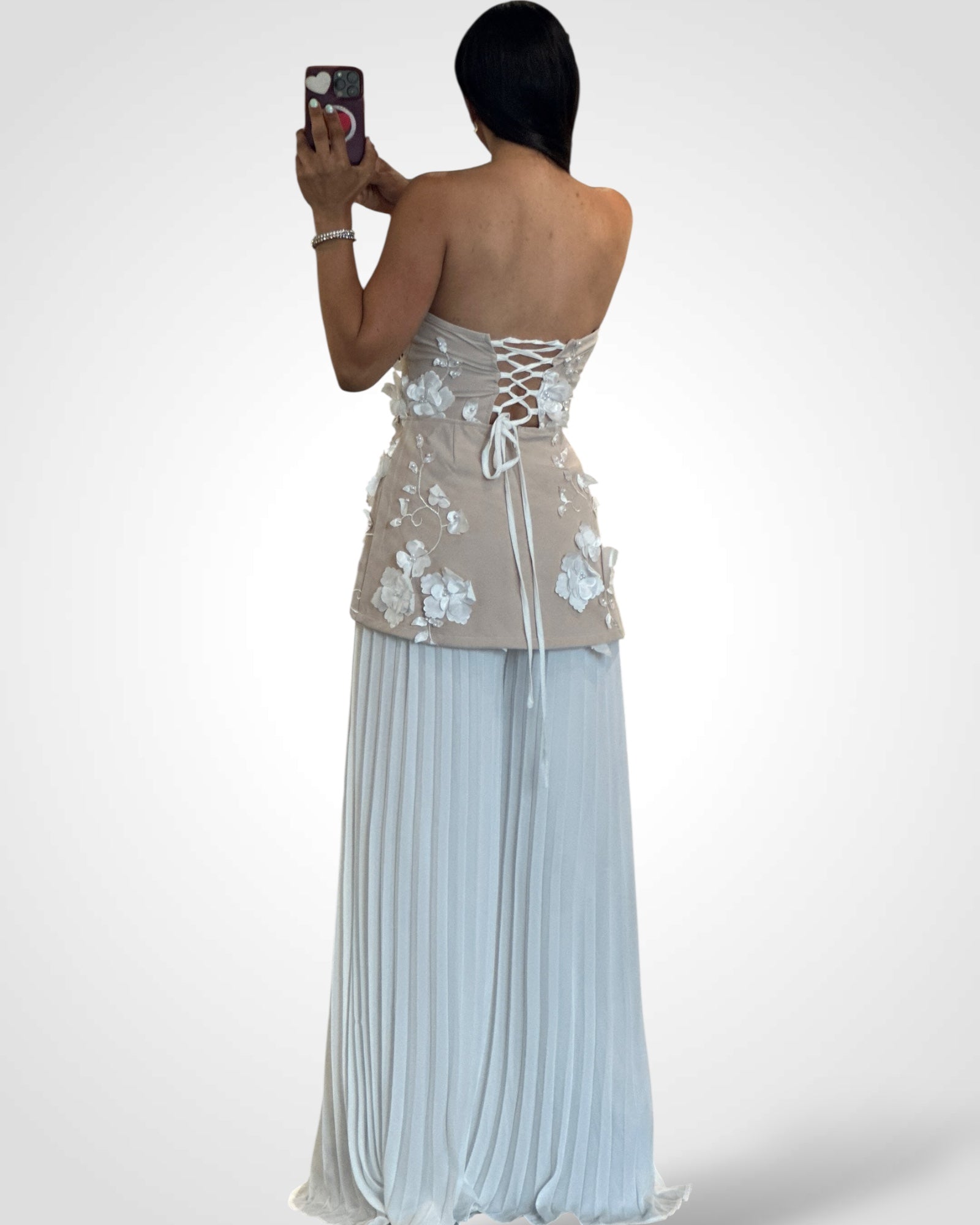 Pleated Pants Strap Details Flowers