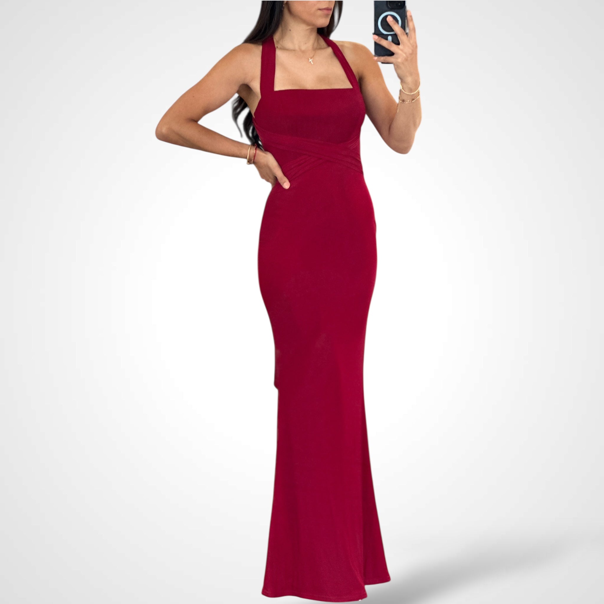 Elegant Mesh Halter Maxi Dress