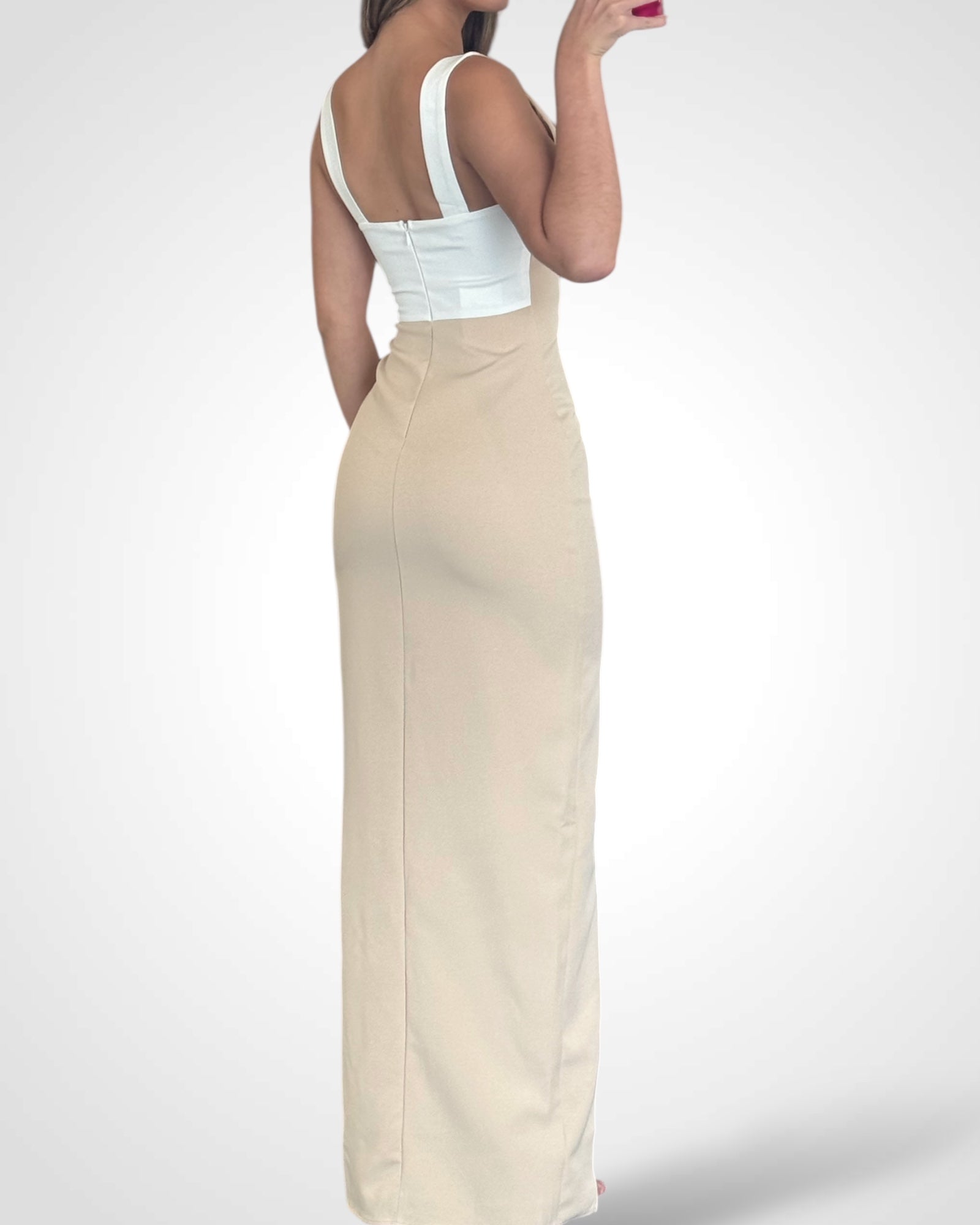 Two-tone Cutout Maxi Dress•-3